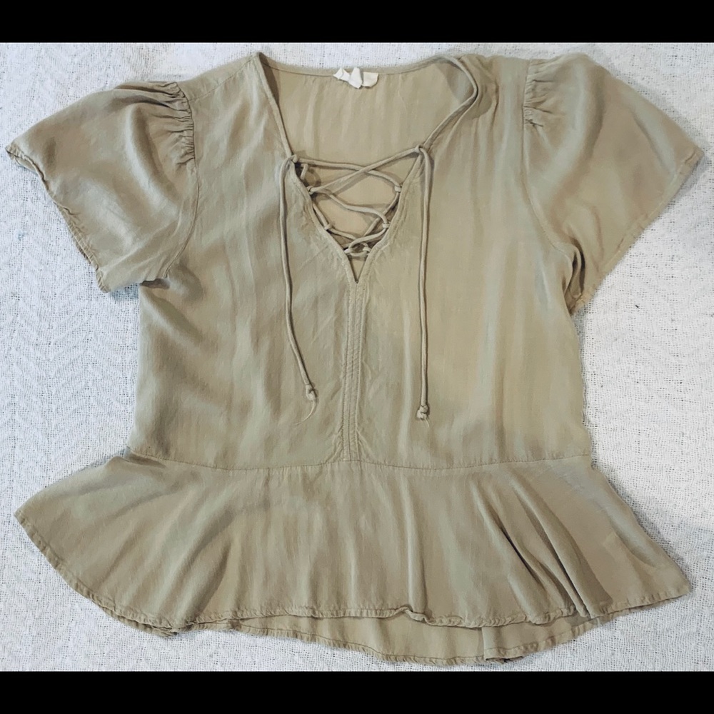 Beige lace up blouse